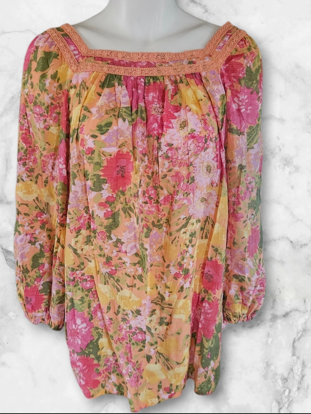LC Lauren Conrad Floral Peasant Blouse XL Boho Tunic Top Spring